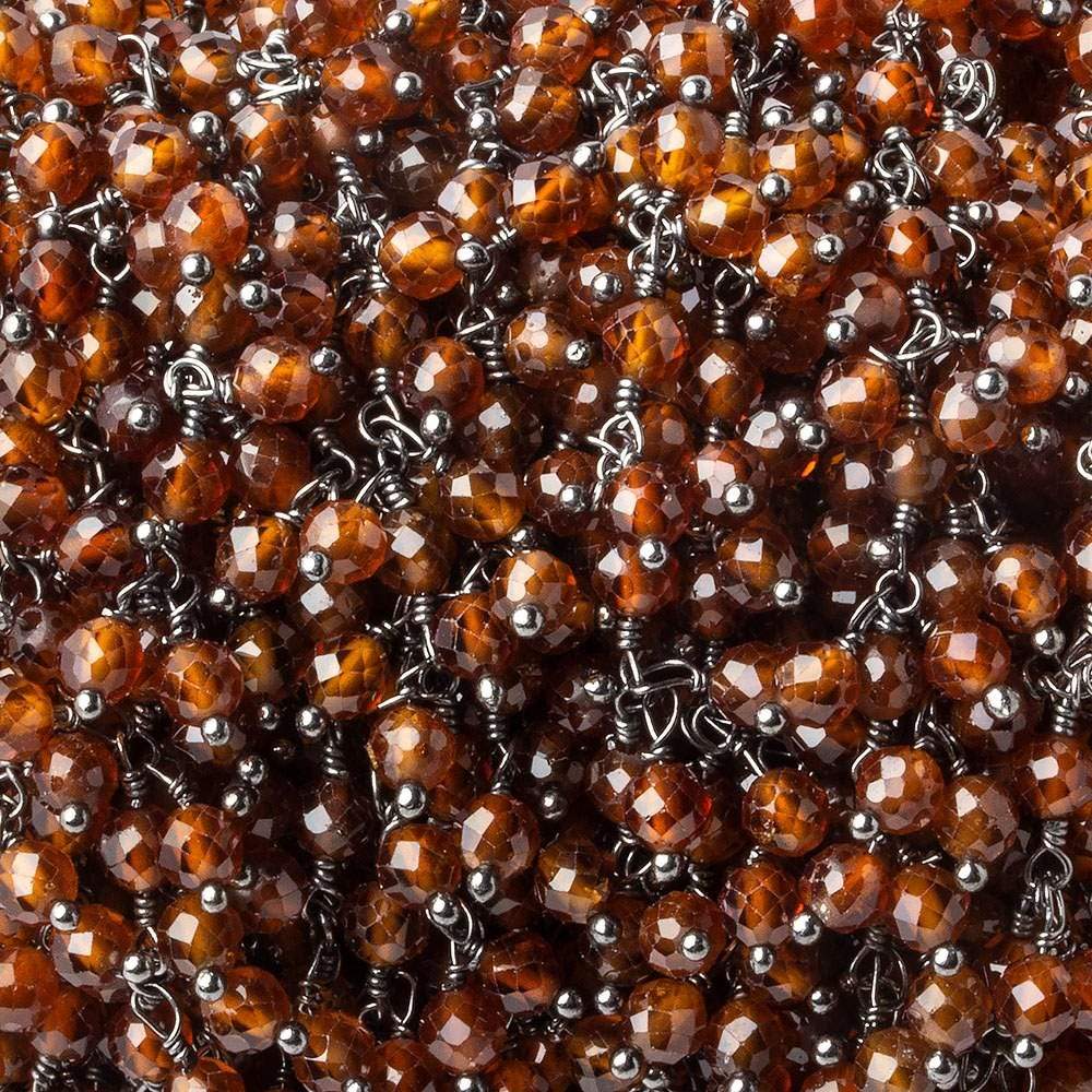  3.5mm Hessonite Garnet microfaceted round Black Gold Dangling Chain by the foot 