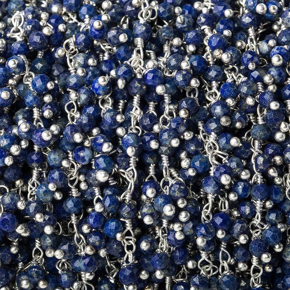  3mm Lapis Lazuli micro-faceted round Silver Dangling Chain by the foot 