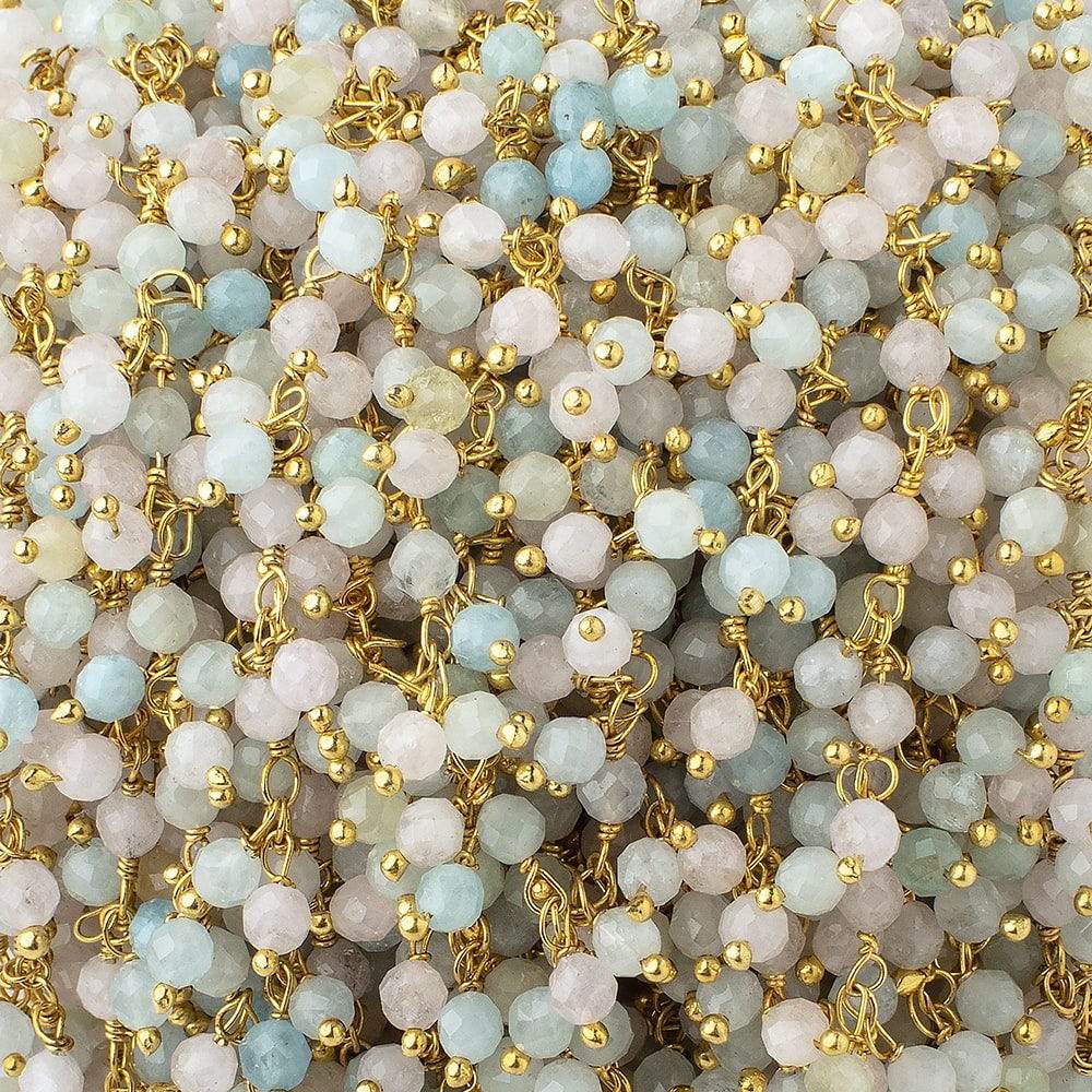  3mm Multi Color Beryl Micro Faceted Dangling Chain by the Foot 