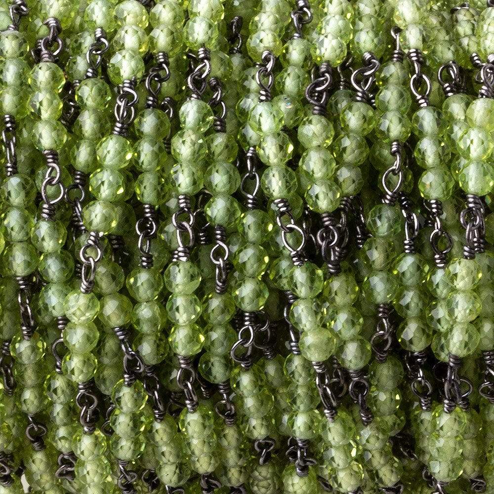  3mm Peridot micro faceted round Trio Black Gold Chain by the foot 73 beads per 