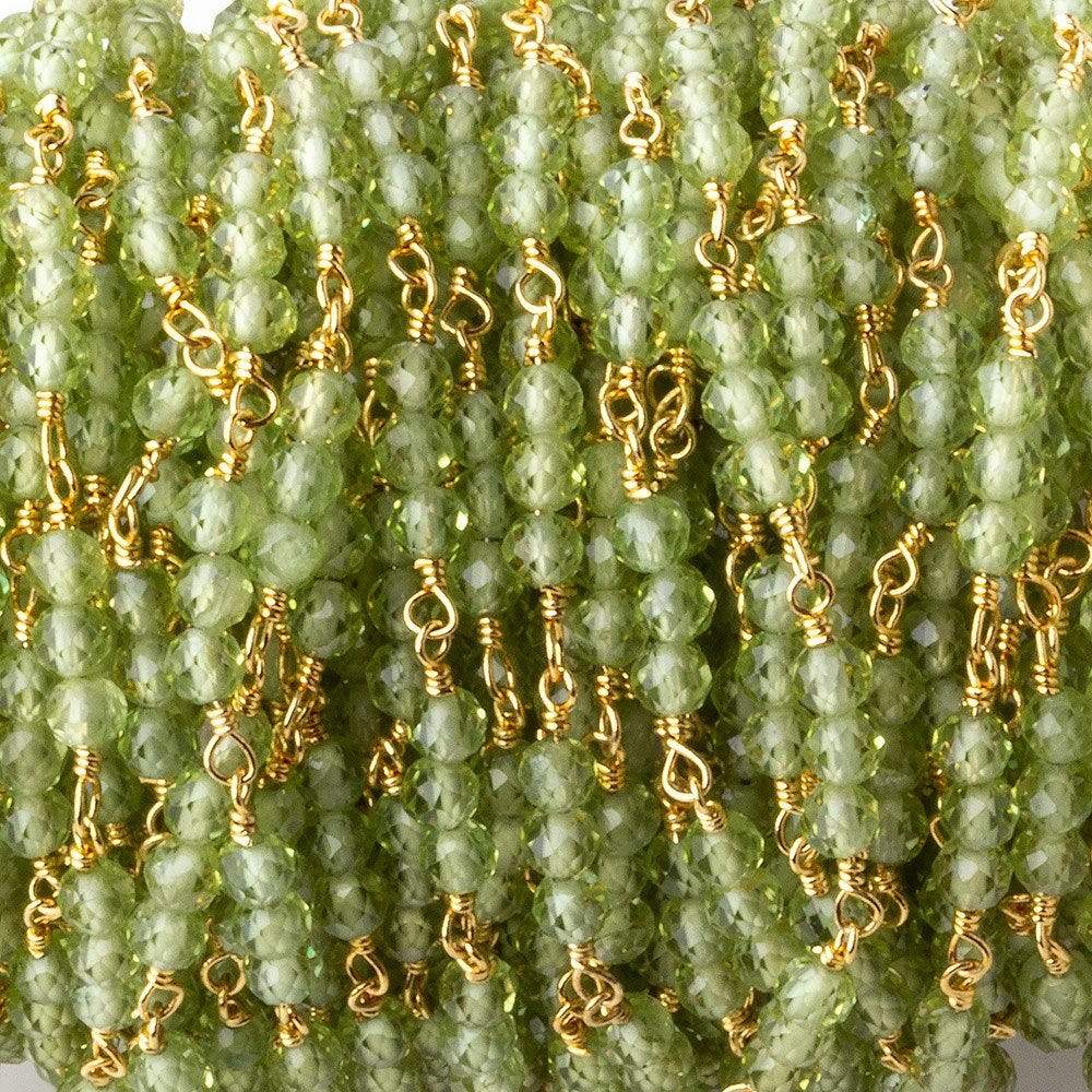  3mm Peridot micro faceted round Trio Gold Chain by the foot 73 beads per 