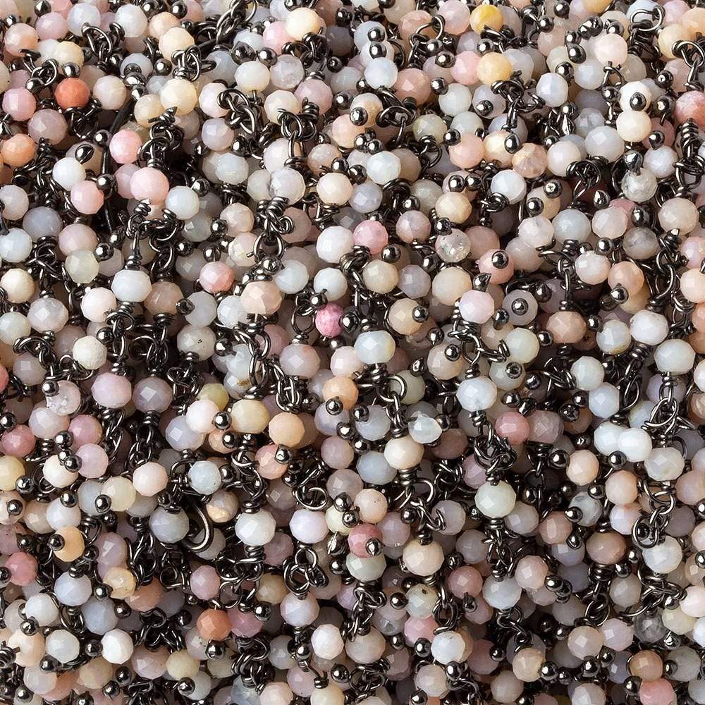  3mm Pink Peruvian Opal micro faceted round Black Gold Dangling Chain by the foot 