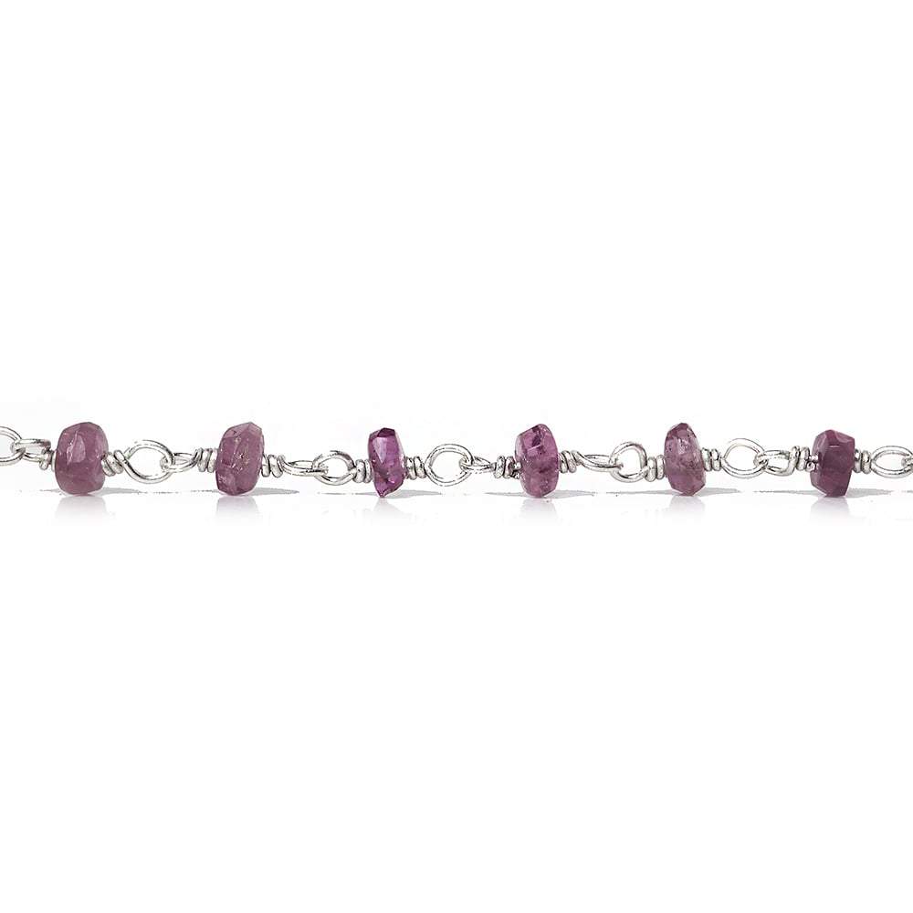  3mm Pink Tourmaline faceted rondelle .925 Silver Chain by the foot 50 pieces 