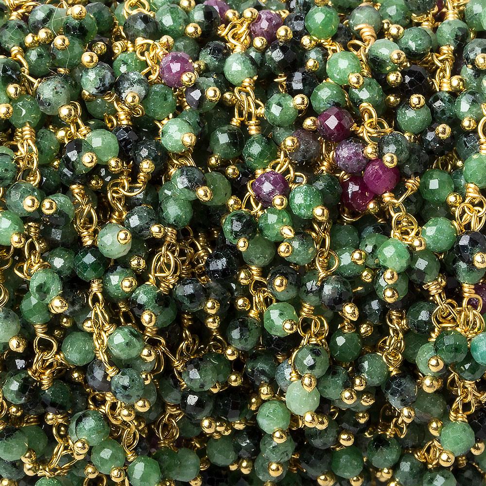  3mm Ruby in Zoisite micro-faceted round Gold Dangling Chain by the foot 