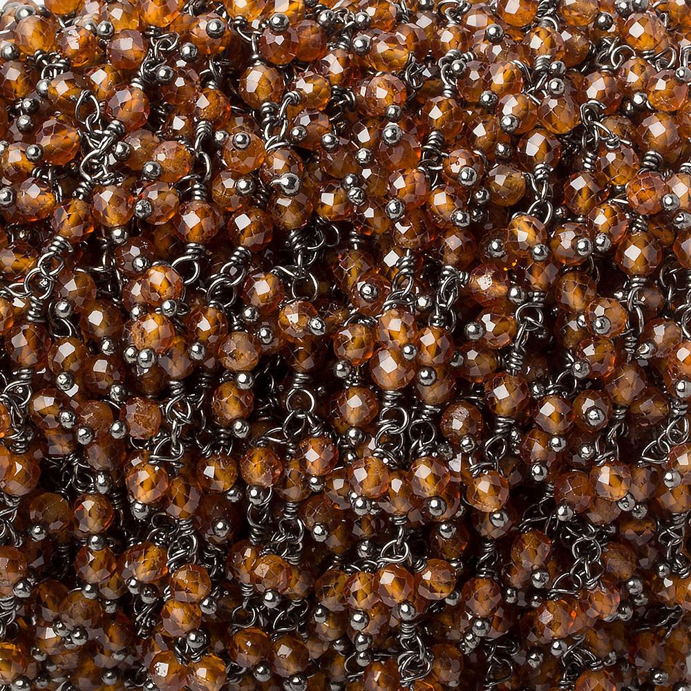  3mm Spessartite Garnet micro-faceted round Black Gold Dangling Chain by the foot 