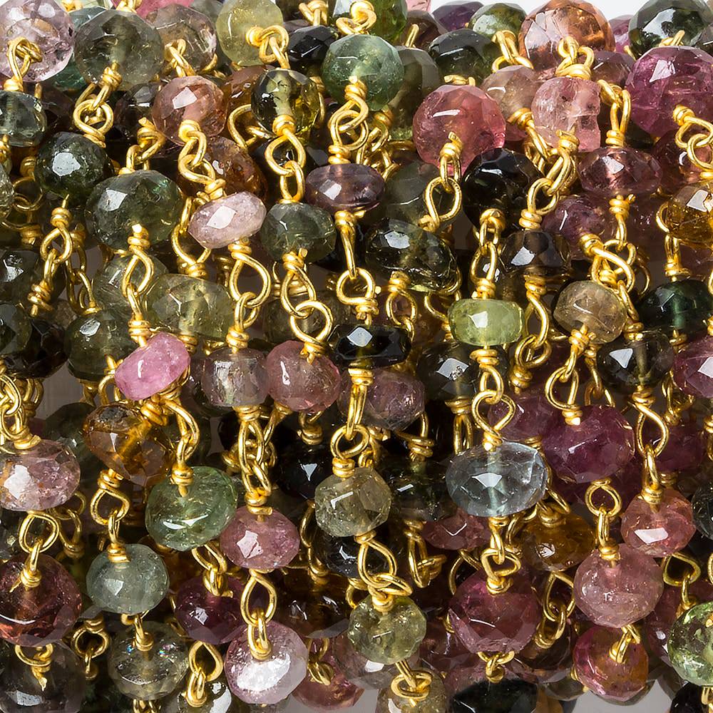  4-4.5mm Multi Color Tourmaline faceted rondelle Vermeil Chain by the foot 35 beads 
