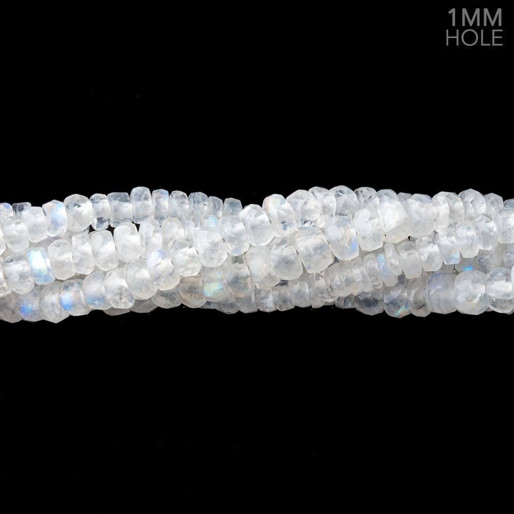  4-4.5mm Rainbow Moonstone faceted rondelle 1mm large hole 13 inch 136 Beads 