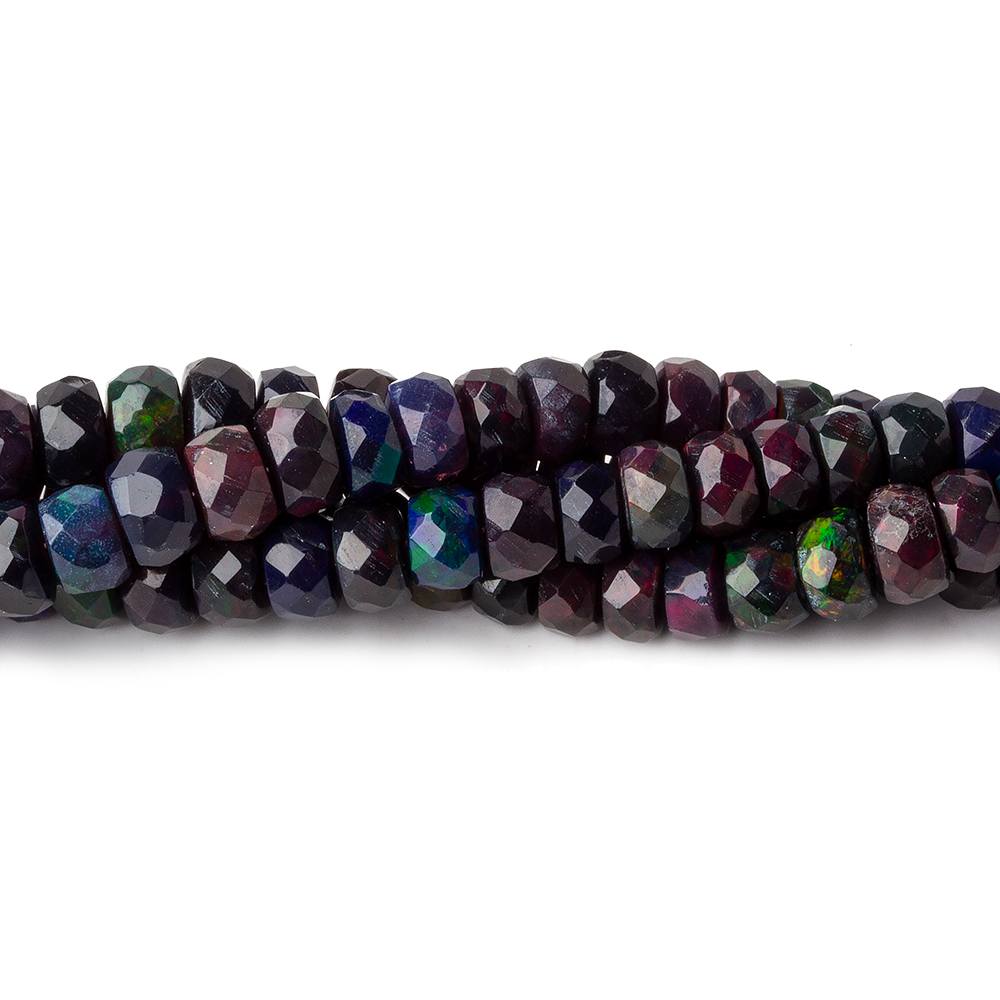  4-5.5mm Ethiopian Wollo Black Opal faceted rondelles 145 beads 16 inch AA 