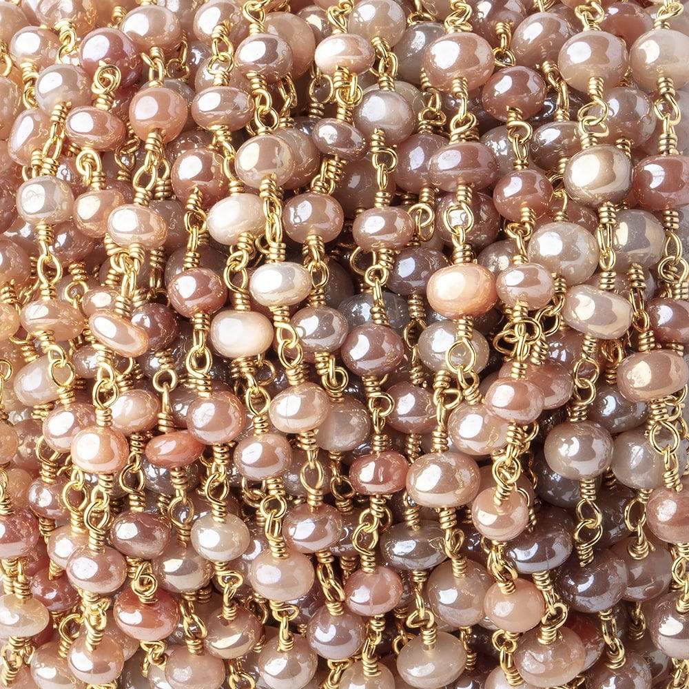  4-5mm Mystic Angel Skin Moonstone Plain Rondelles on Gold Plated Chain by the Foot 
