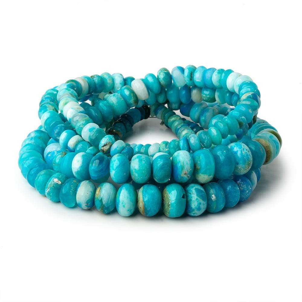  4-8.5mm Peruvian Blue Opalina plain rondelles 18 inch 135 beads A 