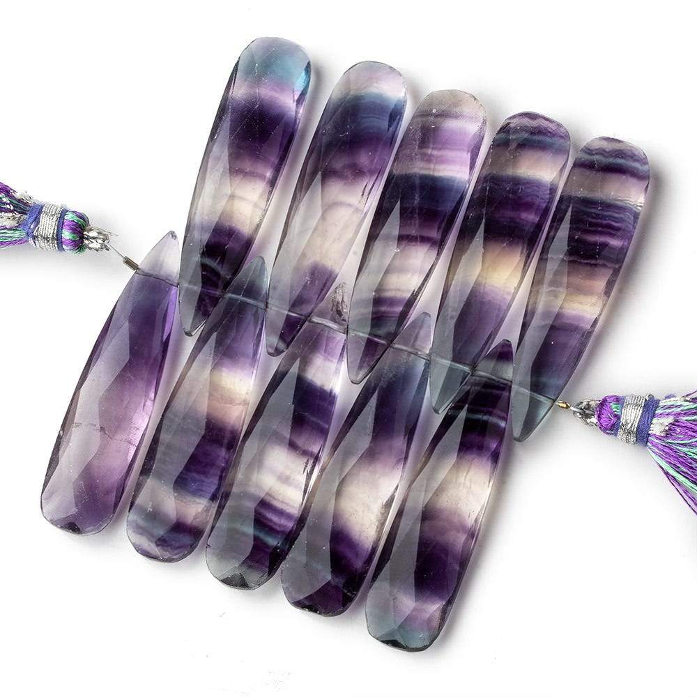  40x10mm Multi Color Banded Flourite faceted pears 3 inch 10 beads AAA 
