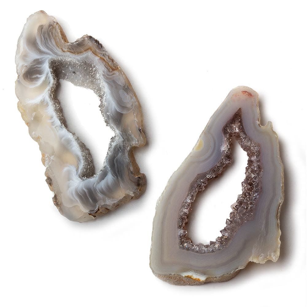  40x24-42x22mm Occo Agate with Drusy Slice without drill hole 2 pieces 
