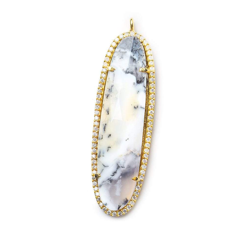  42.5x13.5mm Vermeil CZ Bezel & Dendritic Opal faceted oval Pendant 1 piece 
