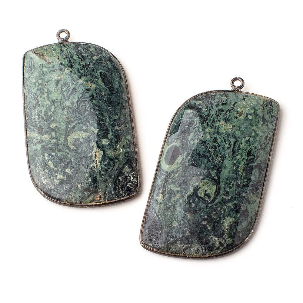  42.5x25.5mm Black Gold Bezeled Kambaba Jasper Freeform Set of 2 Pendants 
