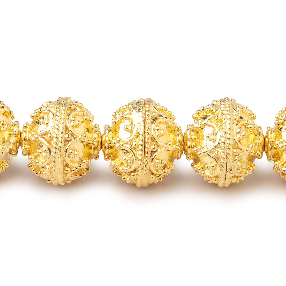  12mm 22kt Gold Plated Copper Moroccan Round 8 inch 18 Beads 