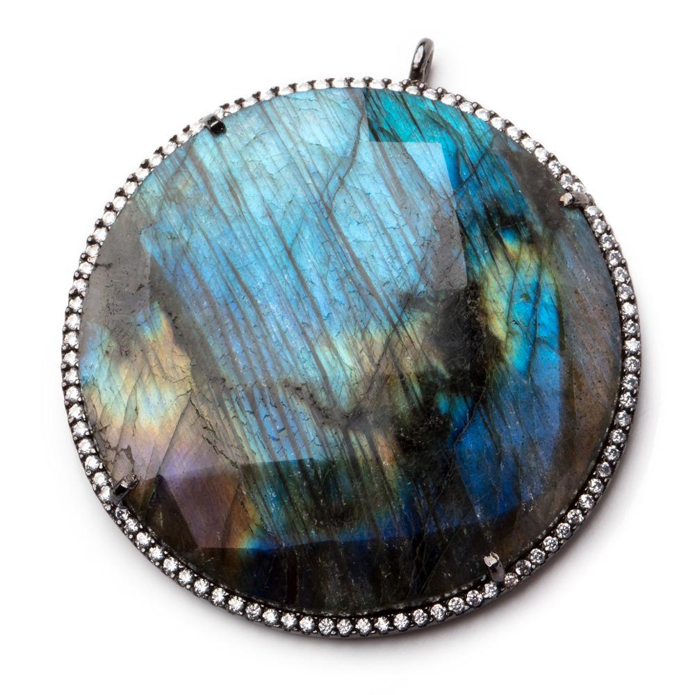  43mm Labradorite Black Gold CZ Bezel Coin Pendant 1 focal bead 