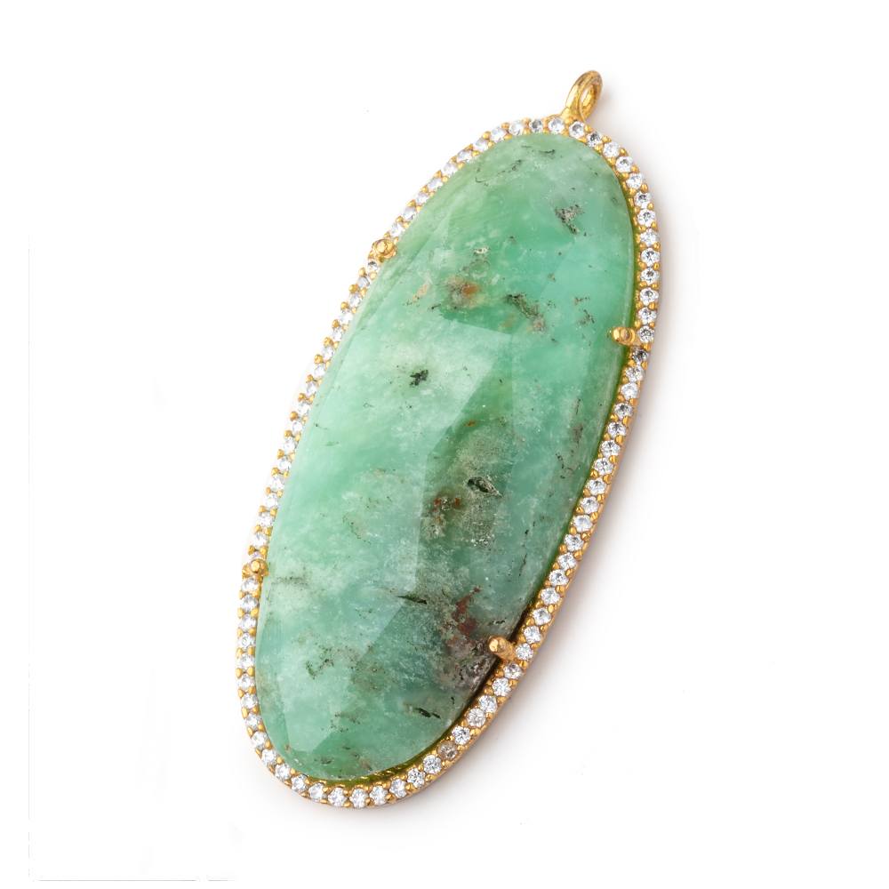  43x19mm Vermeil CZ Bezel & Chrysoprase faceted oval Pendant 1 piece 