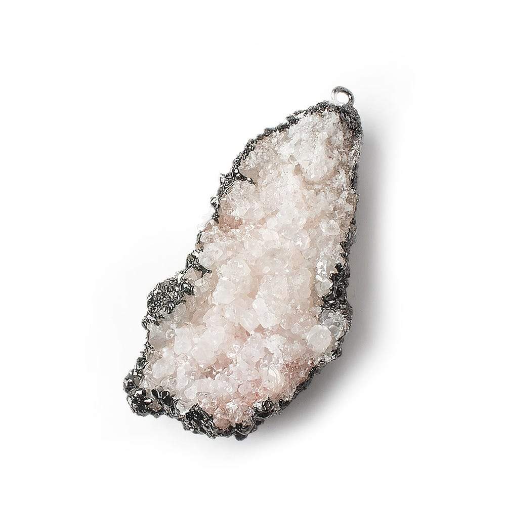  43x22mm Black Gold Leafed Pink Calcite Mineral Crystal Pendant 1 piece 