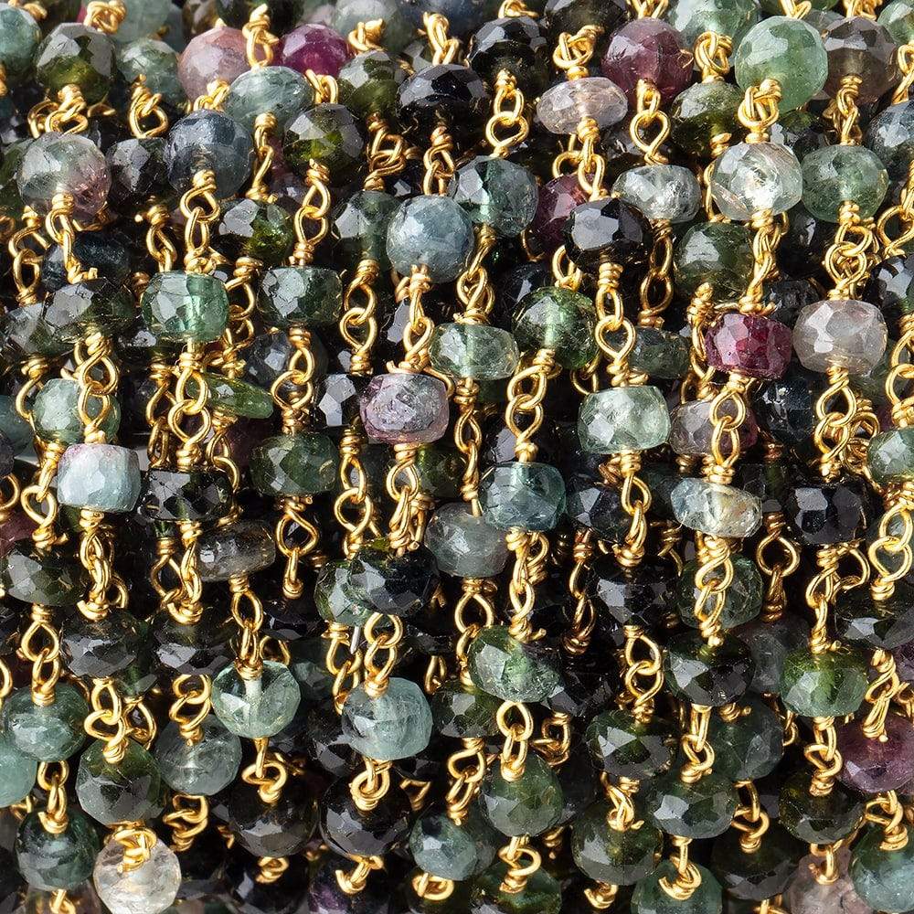  4.5-5mm Multi Color Tourmaline Faceted Rondelles on Vermeil Chain by the Foot 