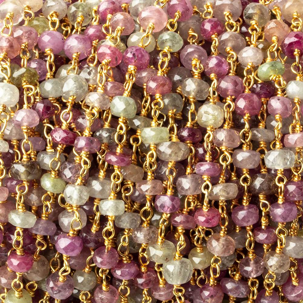  4.5mm Multi Color Umba Sapphire faceted rondelle Vermeil Chain by the foot 39 beads per 