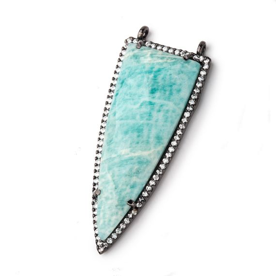  45x18mm Black Gold Bezel CZ & Amazonite Faceted Point Pendant 1 focal bead 