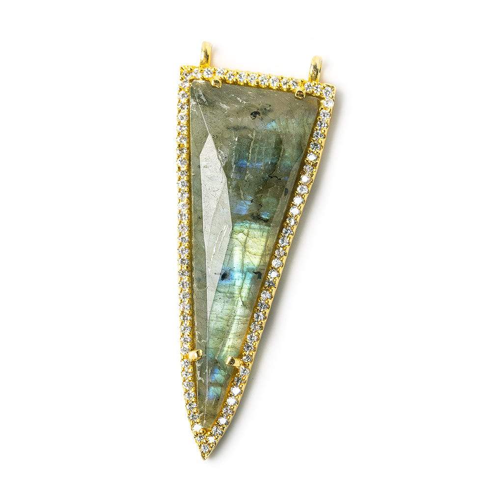  45x18mm Gold Bezel CZ & Labradorite Faceted Point Pendant 1 focal bead 