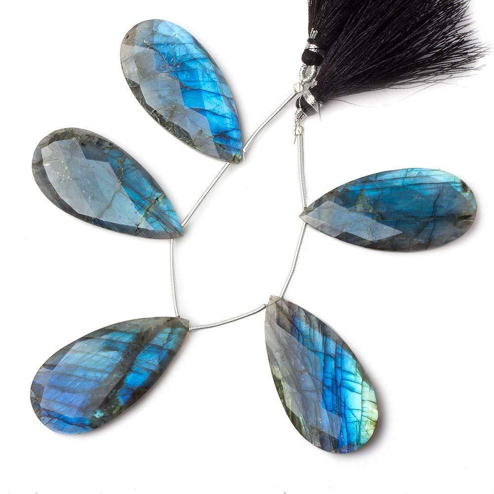  45x22x6mm Labradorite faceted pear briolette beads 5 inch 5 pieces A 
