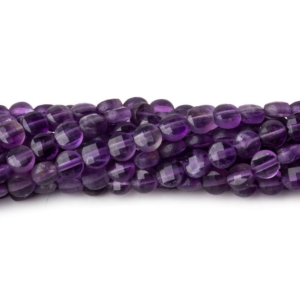  4mm Amethyst checkerboard calibrated faceted coins 12.5 inch 85 beads AAA 