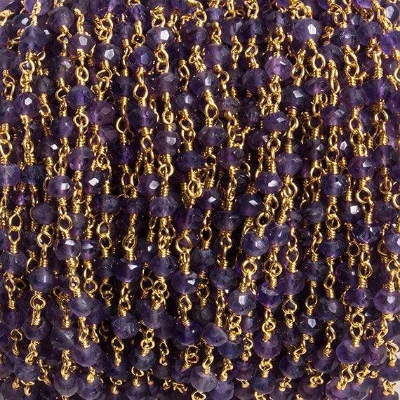  4mm Amethyst faceted rondelle Gold Chain by the foot 34 pieces 