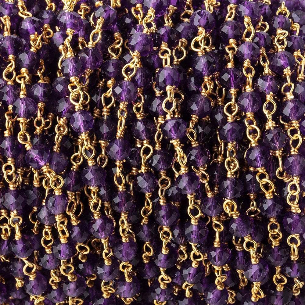  4mm Amethyst Micro Faceted Rondelles on Vermeil Chain by the Foot 36 pieces 
