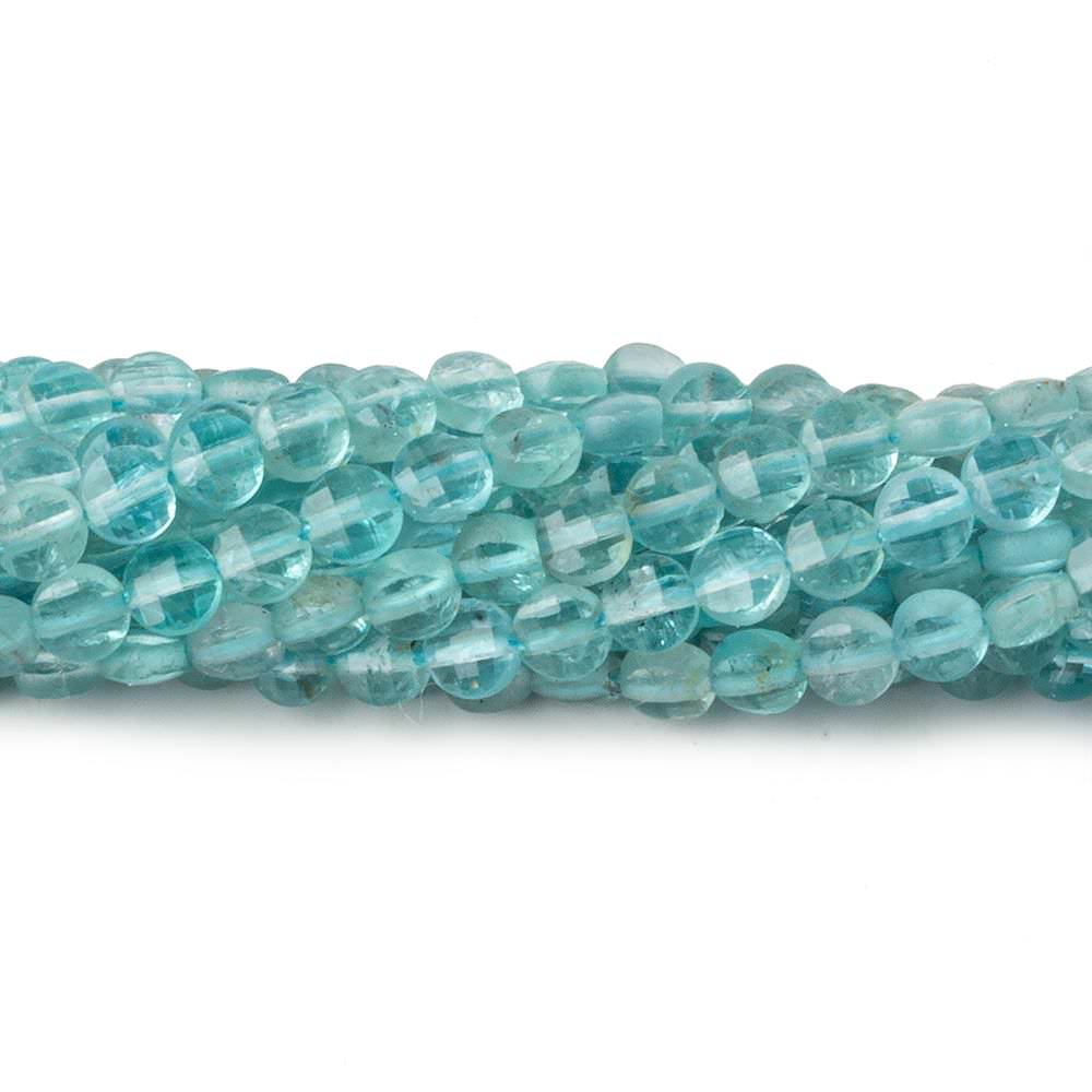  4mm Apatite checkerboard calibrated faceted coins 12.5 inch 82 beads AAA 