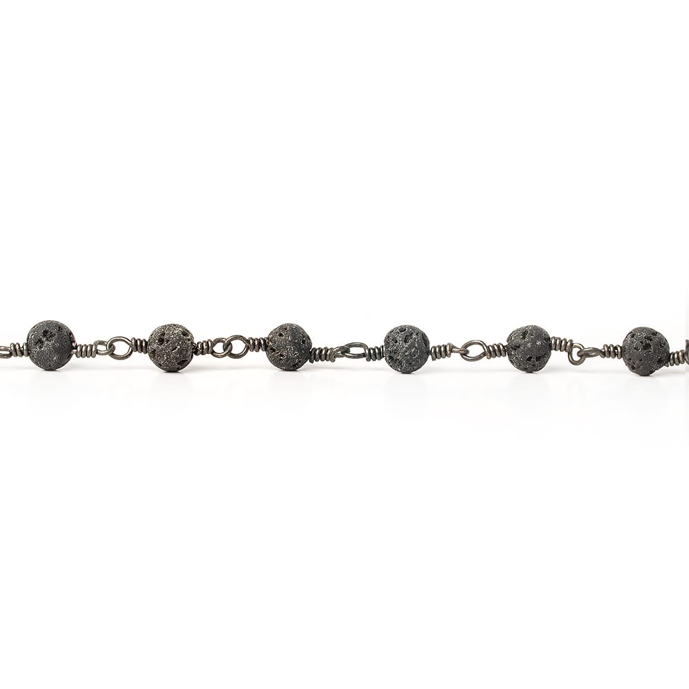  4mm Black Lava Rock Round Black Gold Chain by the foot 29 pieces 