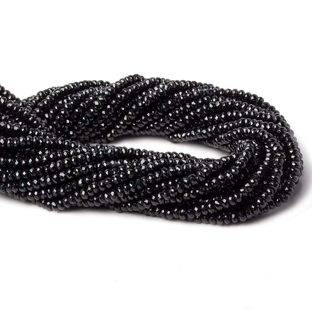  4mm Black Spinel faceted rondelles 1mm hole 14 inch 130 beads AAA 