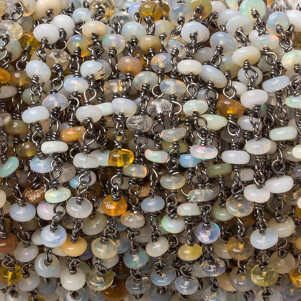  4mm Ethiopian Opal plain rondelle Black Gold over .925 Silver Chain 