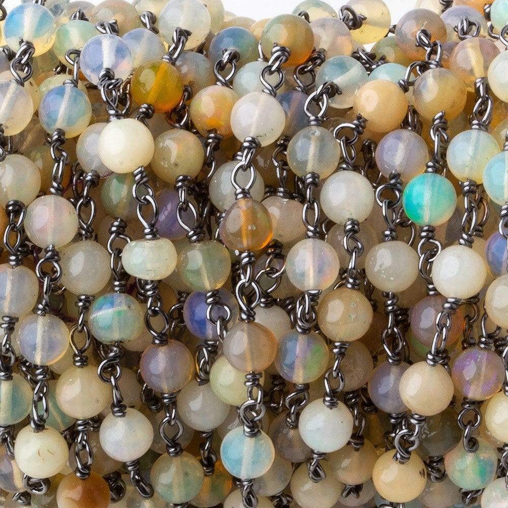  4mm Ethiopian Opal plain rounds Black Gold .925 Chain 31 beads 