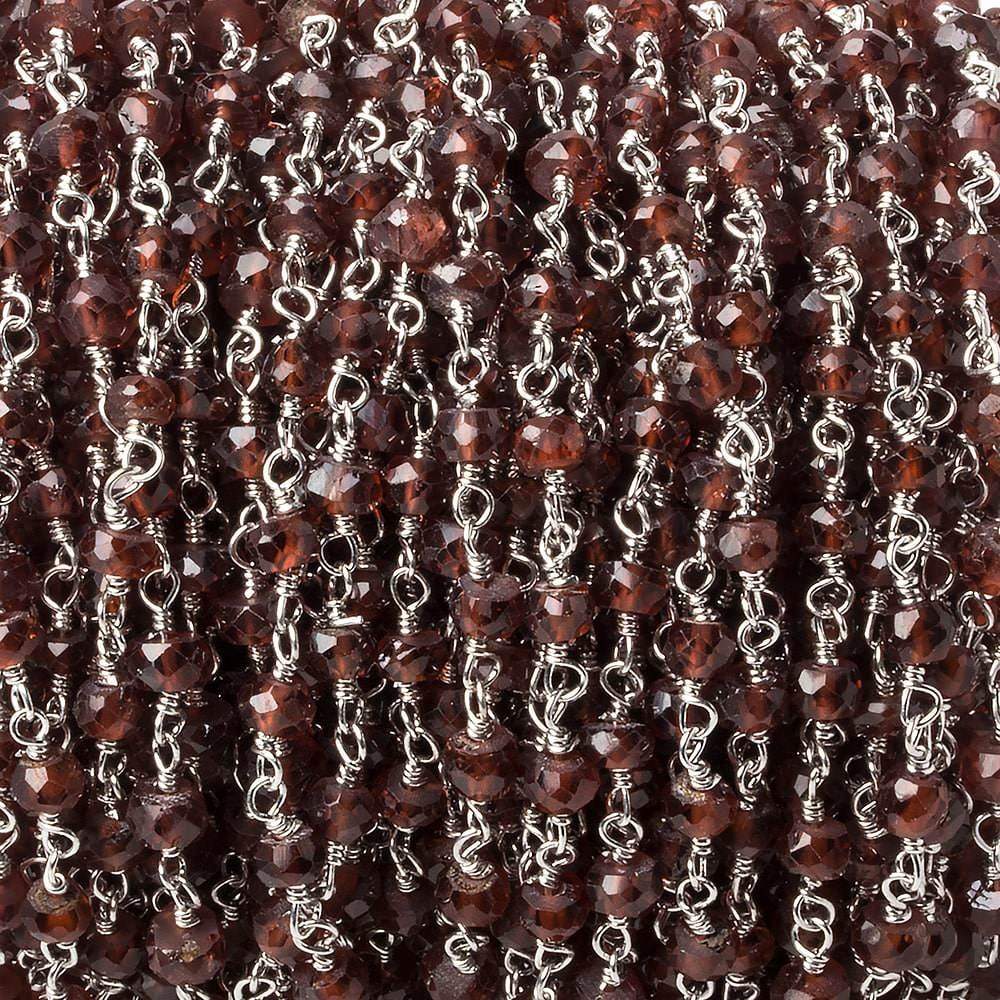  4mm Garnet faceted rondelle Silver plated Chain by the foot 39 beads 