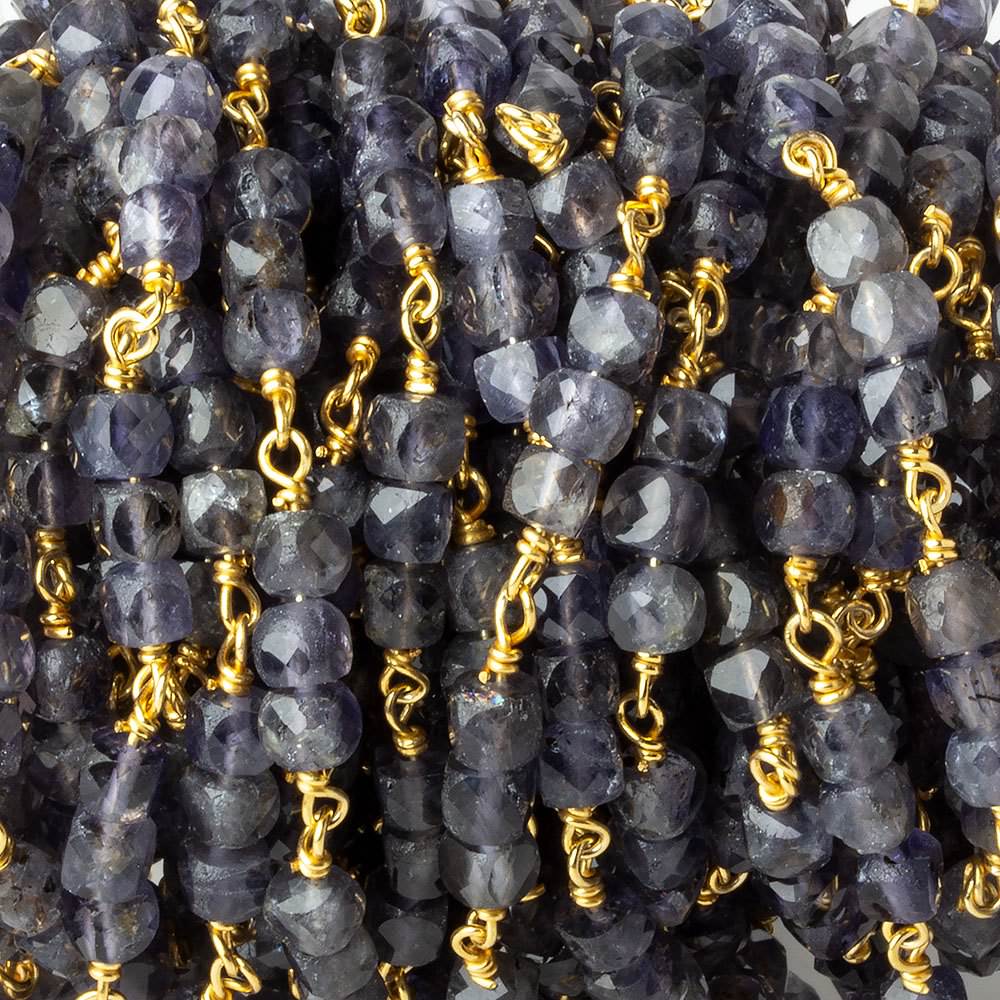  4mm Iolite micro faceted cube Vermeil Chain by the foot 