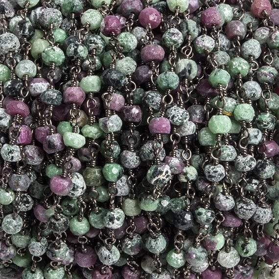  4mm Matte Ruby in Zoisite faceted rondelle Black Gold Chain by the foot 34 pieces 