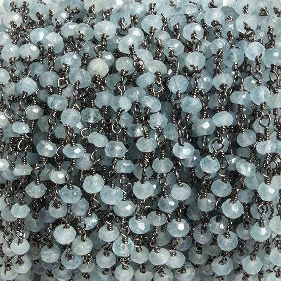  4mm Milky Aquamarine faceted rondelle Black Gold Chain by the foot 34 pieces 