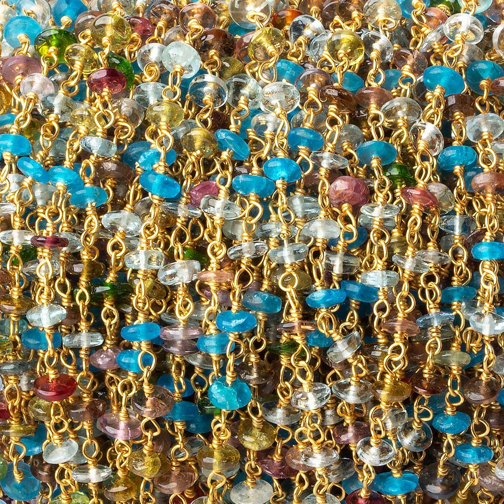  4mm Multi Gemstone Gold plated Chain by the foot 