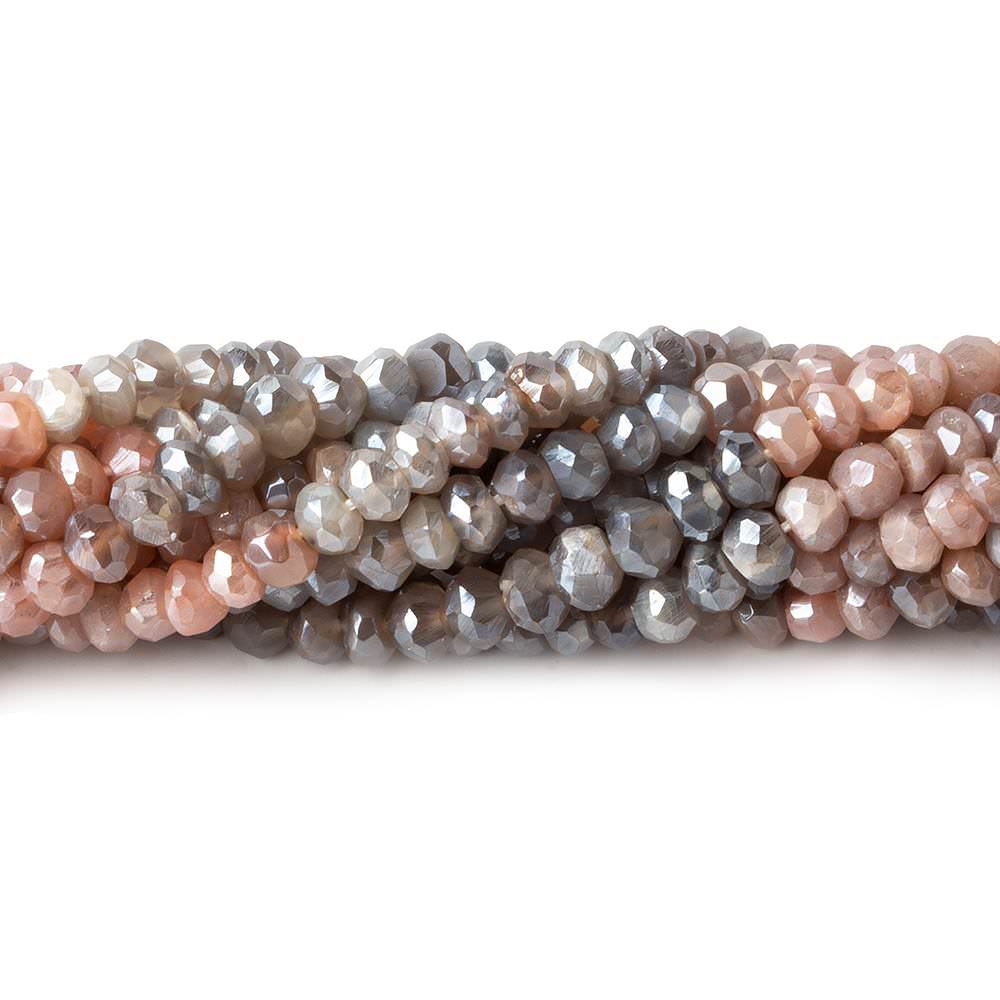  4mm Mystic Peach & Grey Moonstone faceted rondelle beads 13 inch 119 pieces 