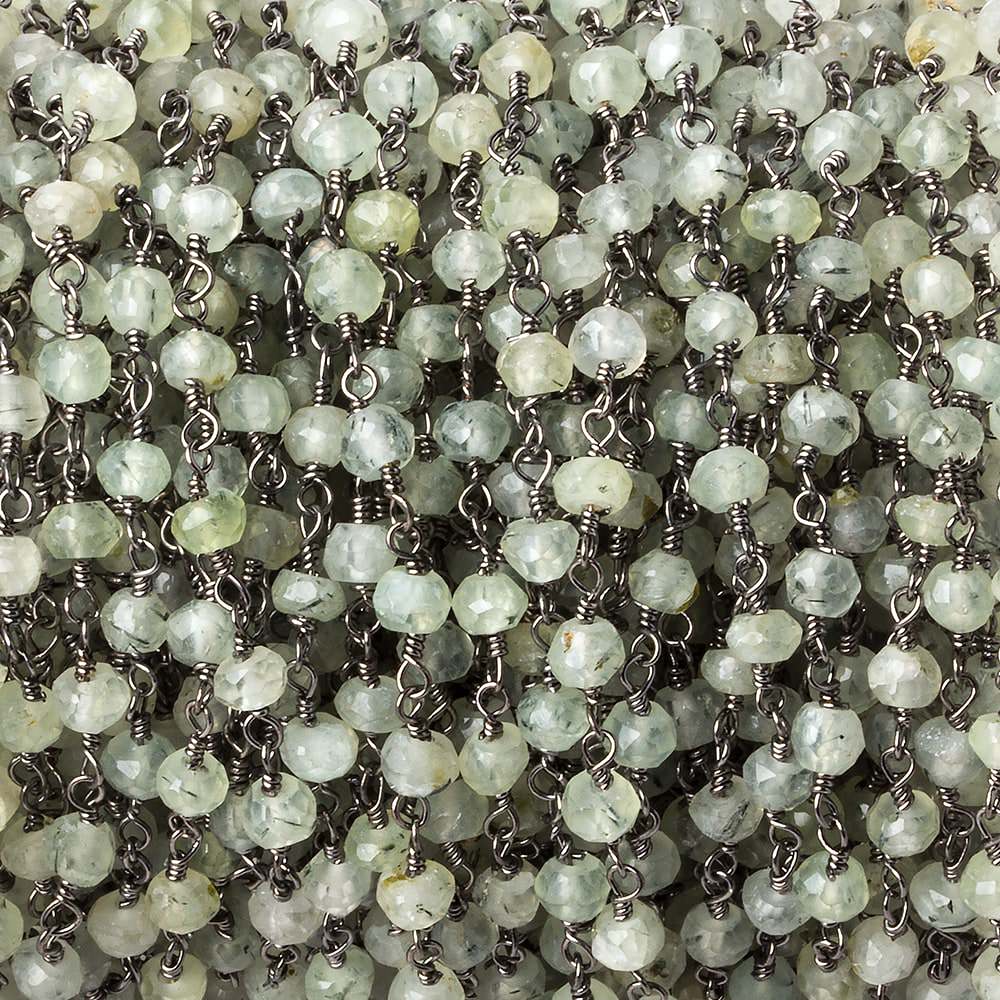  4mm Prehnite faceted rondelle Black Gold plated Chain by the foot 33 beads 