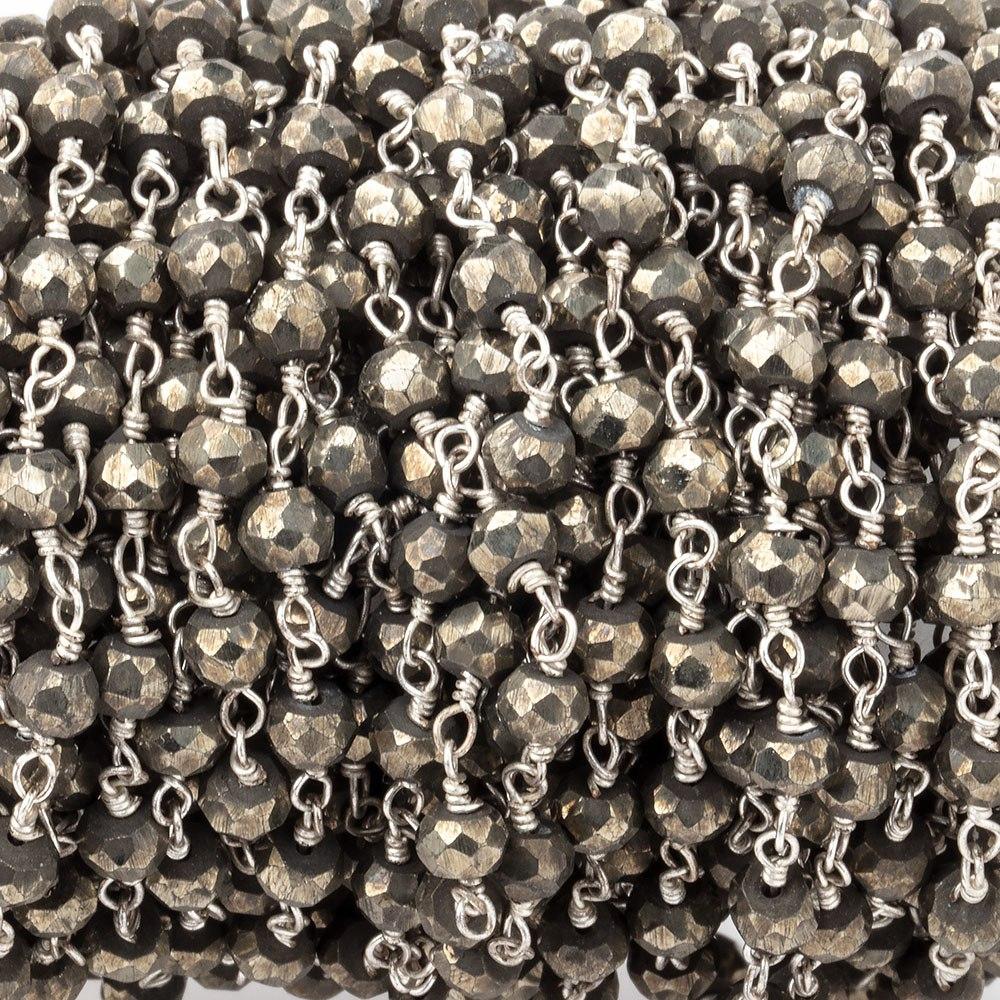  4mm Pyrite faceted rondelle .925 Silver Chain by the foot 35 pieces 