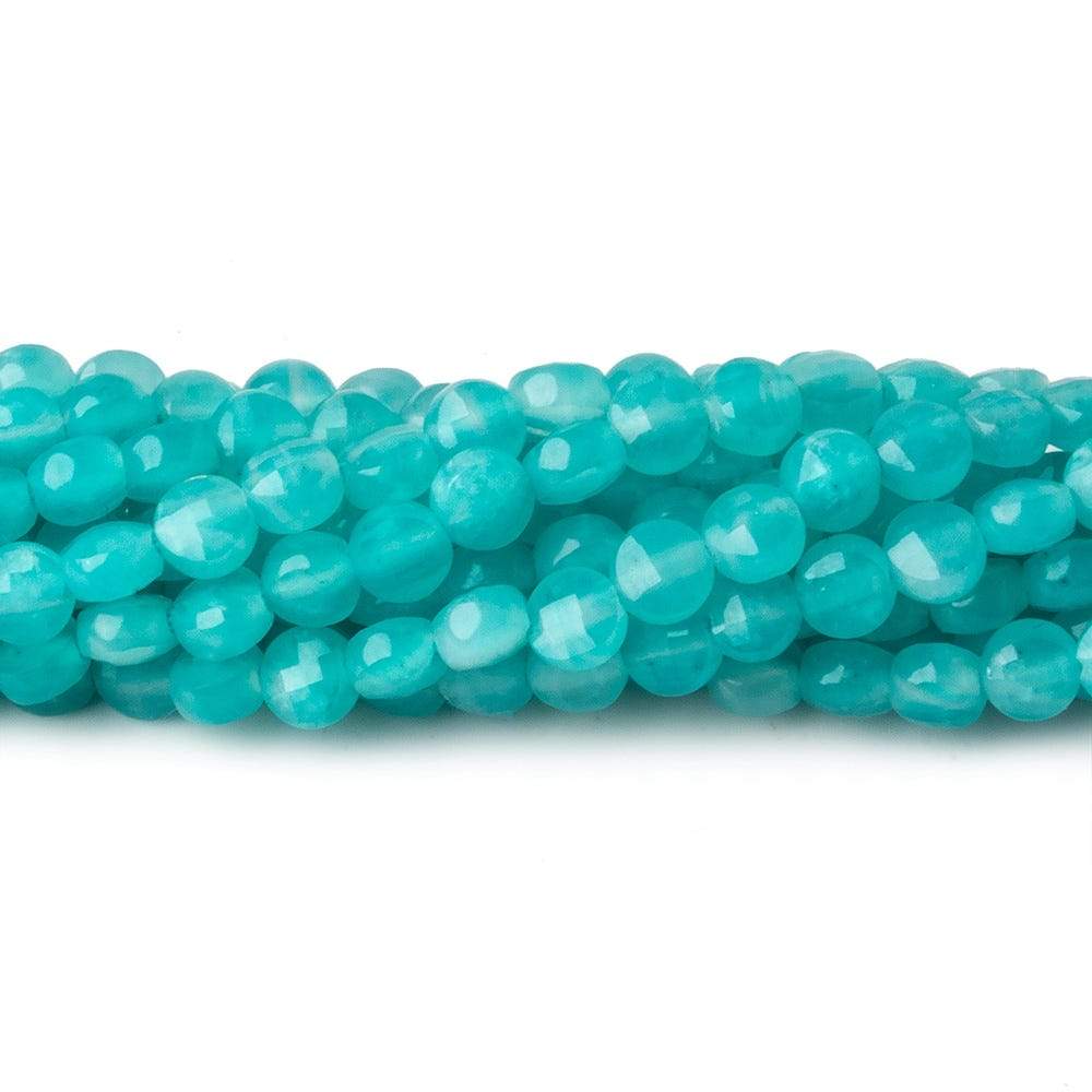  4mm Seafoam Blue Chalcedony checkerboard calibrated faceted coins 12.5 inch 85 beads AAA 