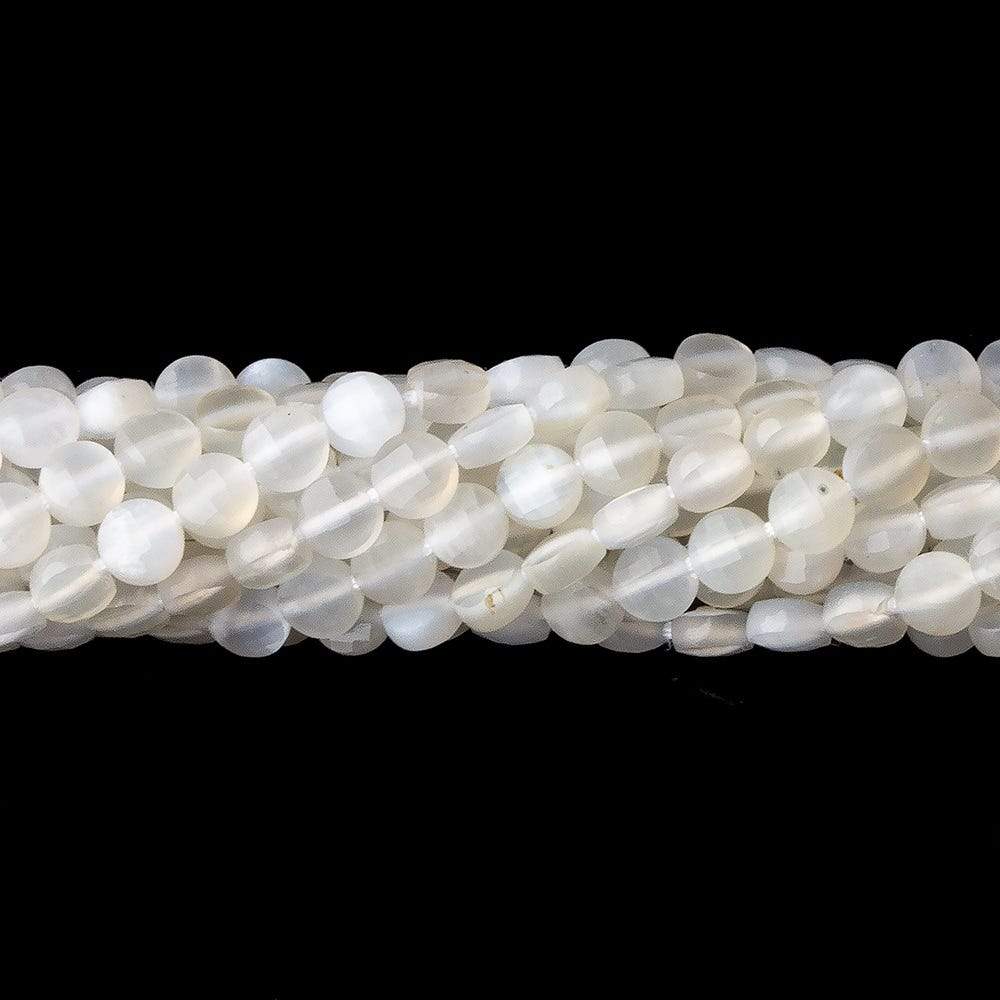  4mm White Moonstone checkerboard calibrated faceted coins 12.5 inch 85 beads AAA 