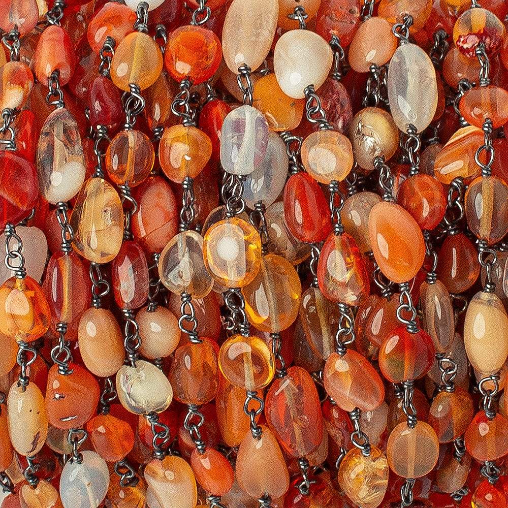 4x3-5x4mm Mexican Fire Opal plain nugget Black Gold on Silver .925 Chain 