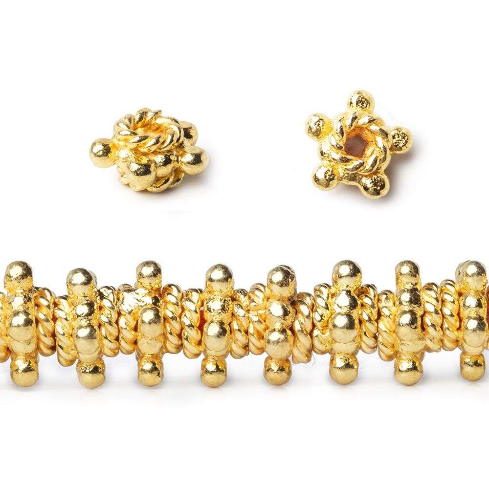 4x7mm 22kt Gold Plated Copper Star Spacer with Twisted Rope Rings 8 inch 51 pieces 