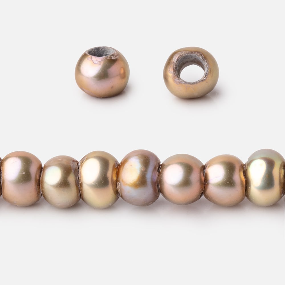  5-6mm Golden Beige Off Round 2.5mm Large Hole Pearls 95 Beads 