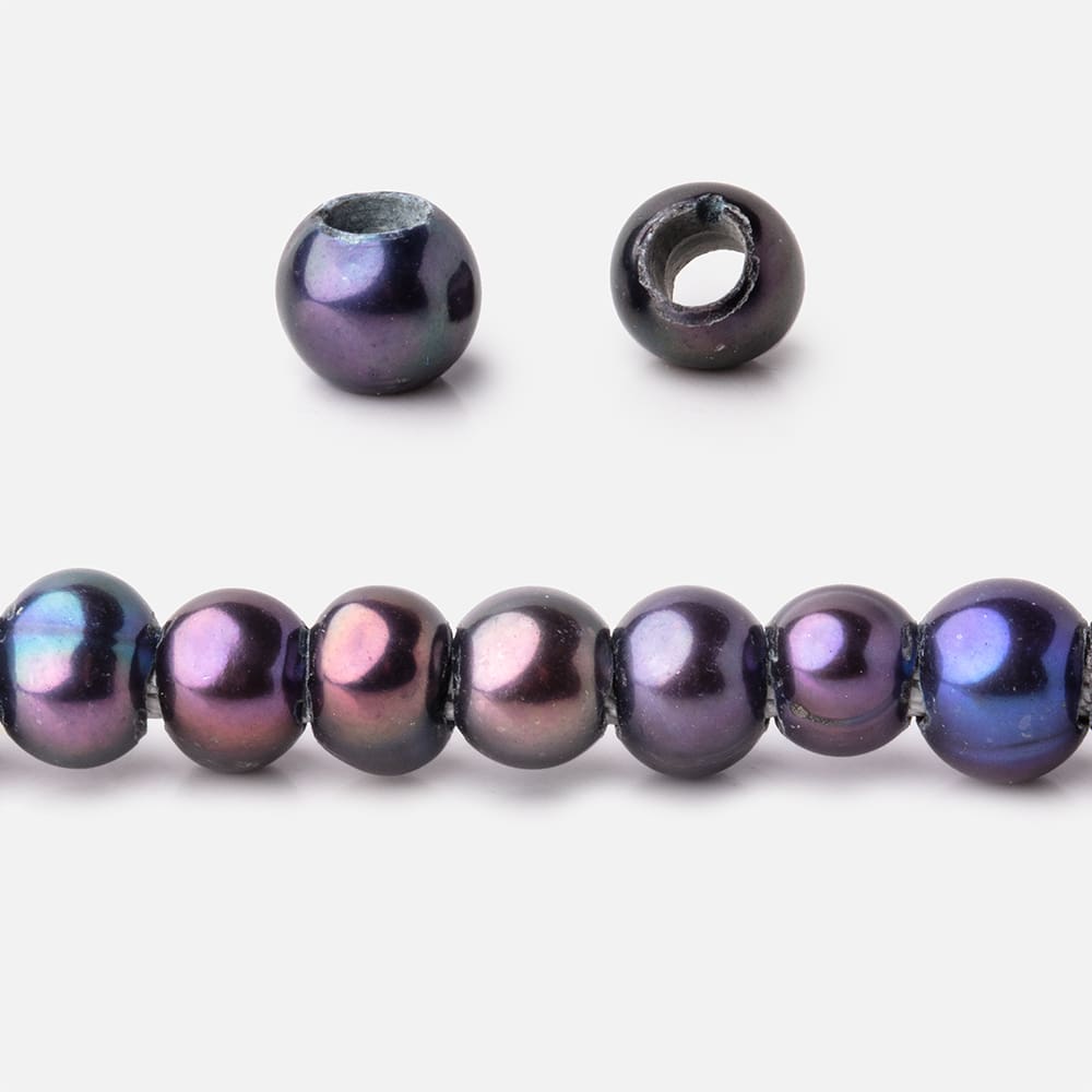  5-6mm Violet Peacock Off Round 2.5mm Large Hole Freshwater Pearl 85 pieces 