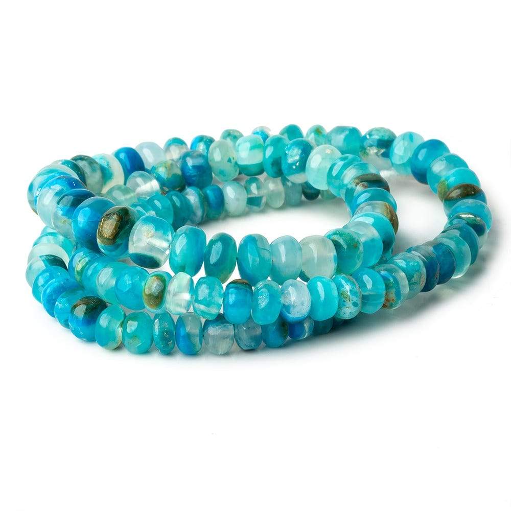  5-7.5mm Peruvian Blue Opalina plain rondelles 17 inch 121 beads A 